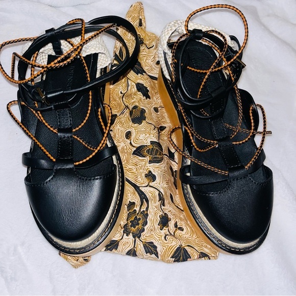 ULLA JOHNSON Salinas sandal black size 8 twisted rope leather platform lace up - Picture 12 of 16